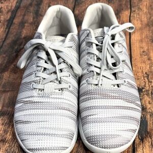 NOBULL Matrix Burst Trainers, Gray/White Stripes. Women’s 10.5. Men’s Size 9